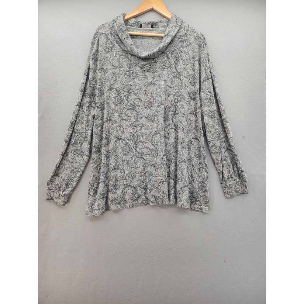 Lane Bryant‎ Grey Floral Paisley Cowl Neck Top Long Sleeve Plus Size 18/20 Cozy